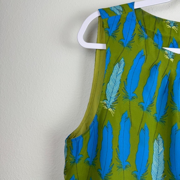 FOSSIL Green Blue Sleeveless Lightweight Feather Shift Lined Dress / Size Large - Picture 6 of 10